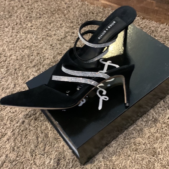 NWT Alice + Olivia embellished suede mules orig 350 size 8.5 leather upper/sole - Picture 2 of 4
